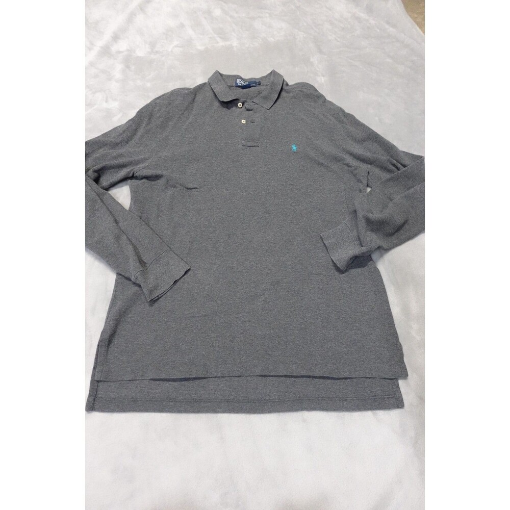 Ralph Lauren Polo Mens Large L Gray Knit Long Sleeve Cotton Blue Pony Shirt